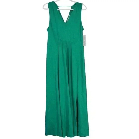 NWT Soft Surroundings Maxi Dress Size Medium Petite Kelly Green Cotton Stretch - Picture 1 of 15
